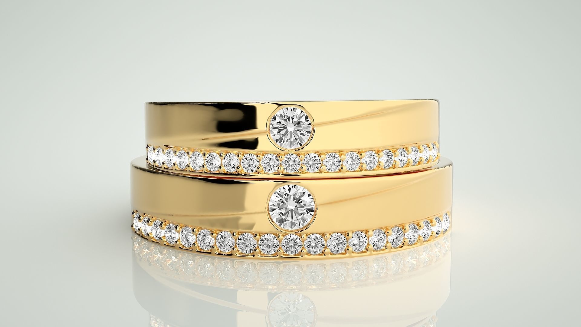 Solitaire Couple Band Ring 3dm stl render detail 3D print model_11