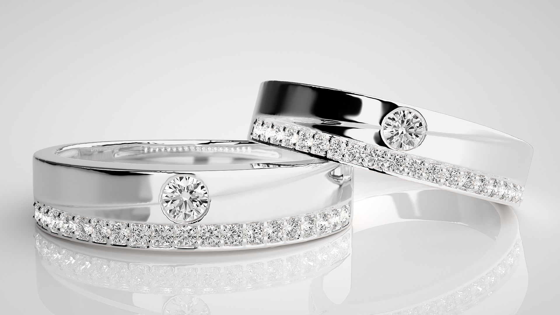 Solitaire Couple Band Ring 3dm stl render detail 3D print model_5