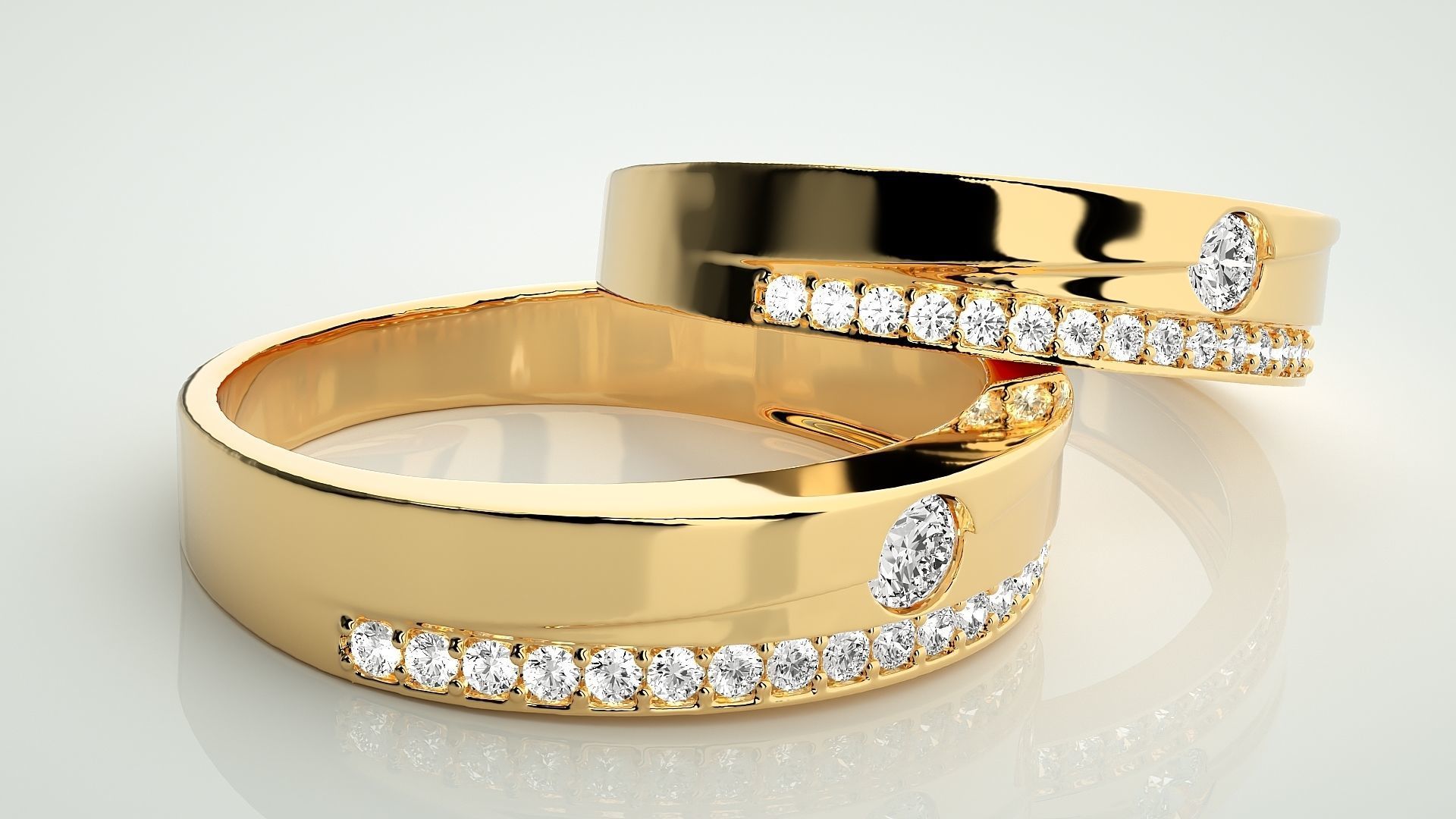 Solitaire Couple Band Ring 3dm stl render detail 3D print model_10