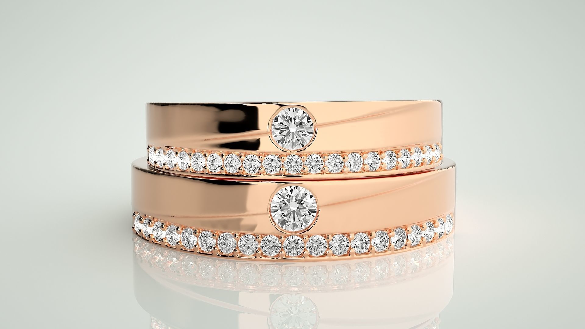 Solitaire Couple Band Ring 3dm stl render detail 3D print model_2