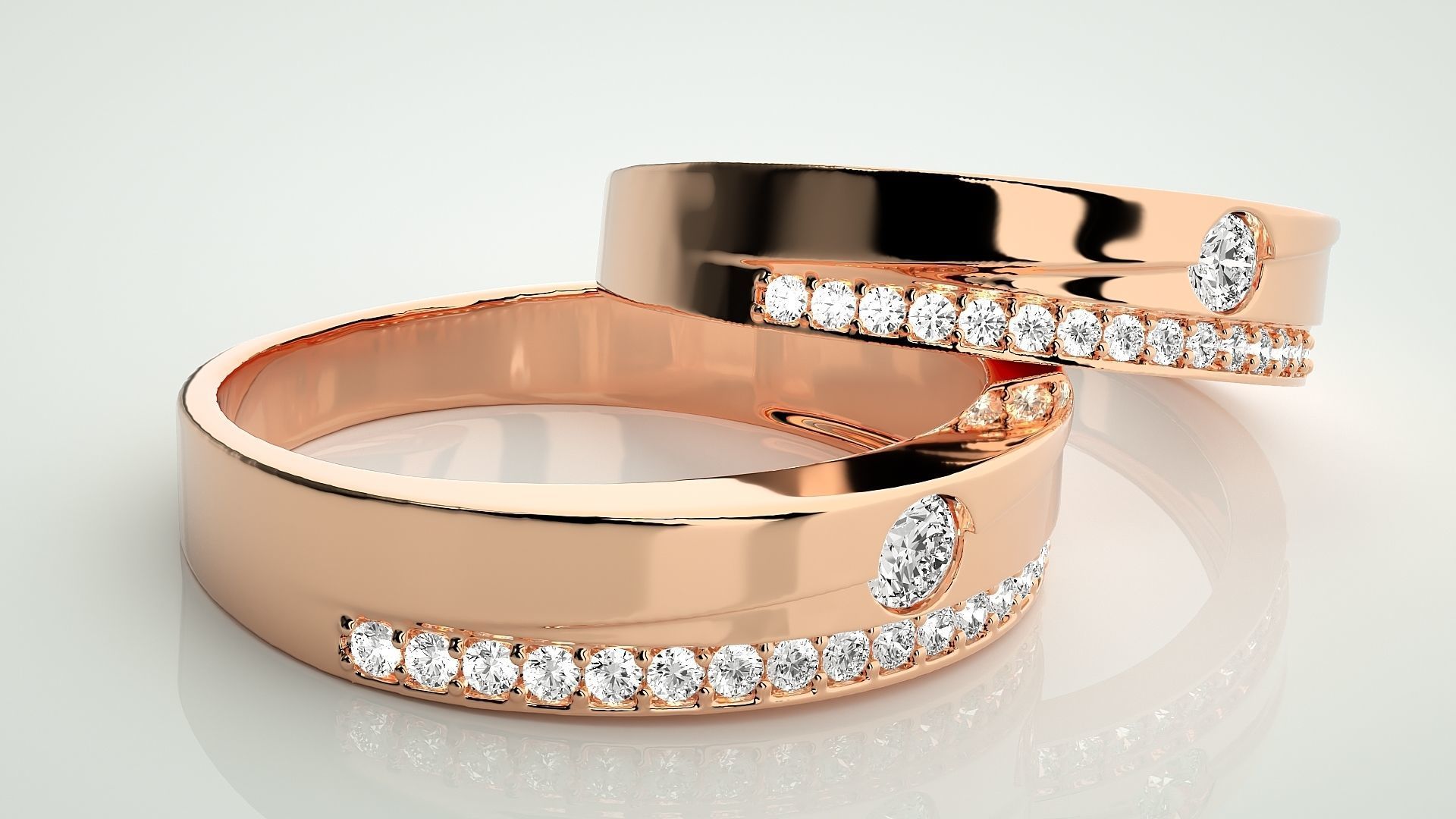 Solitaire Couple Band Ring 3dm stl render detail 3D print model_1