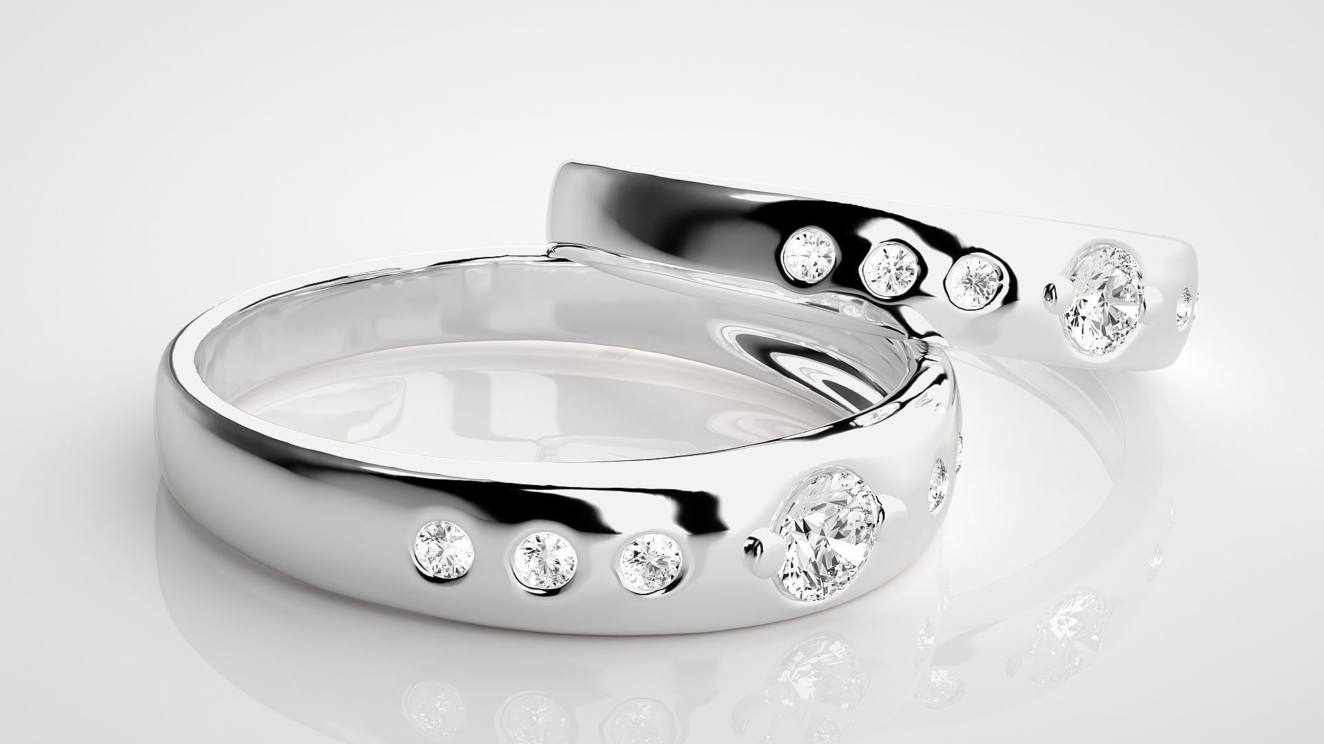 Solitaire Couple Band Ring 3dm stl render detail  3D print model_6