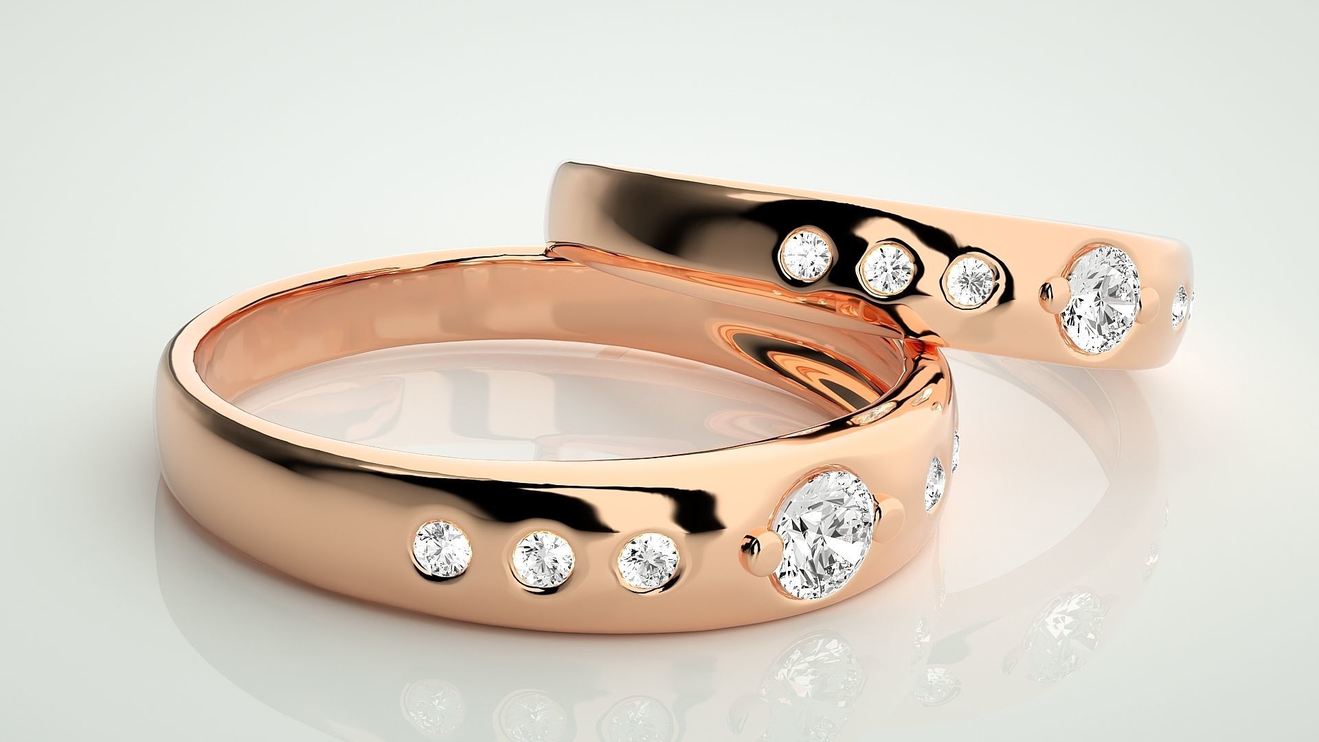 Solitaire Couple Band Ring 3dm stl render detail  3D print model_1