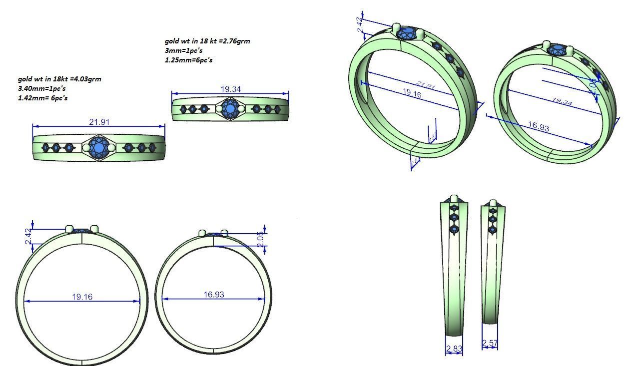 Solitaire Couple Band Ring 3dm stl render detail  3D print model_3