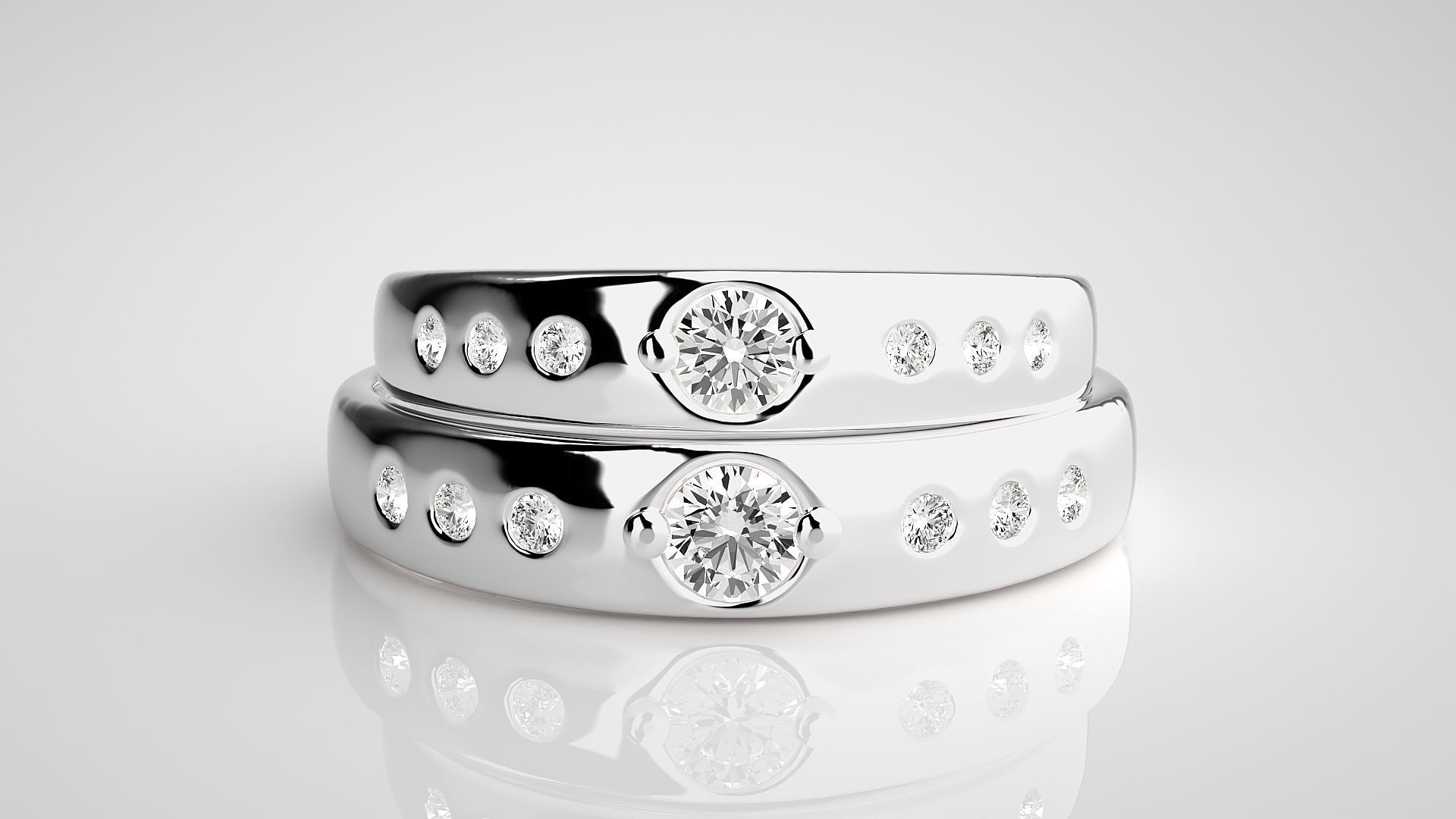 Solitaire Couple Band Ring 3dm stl render detail  3D print model_7