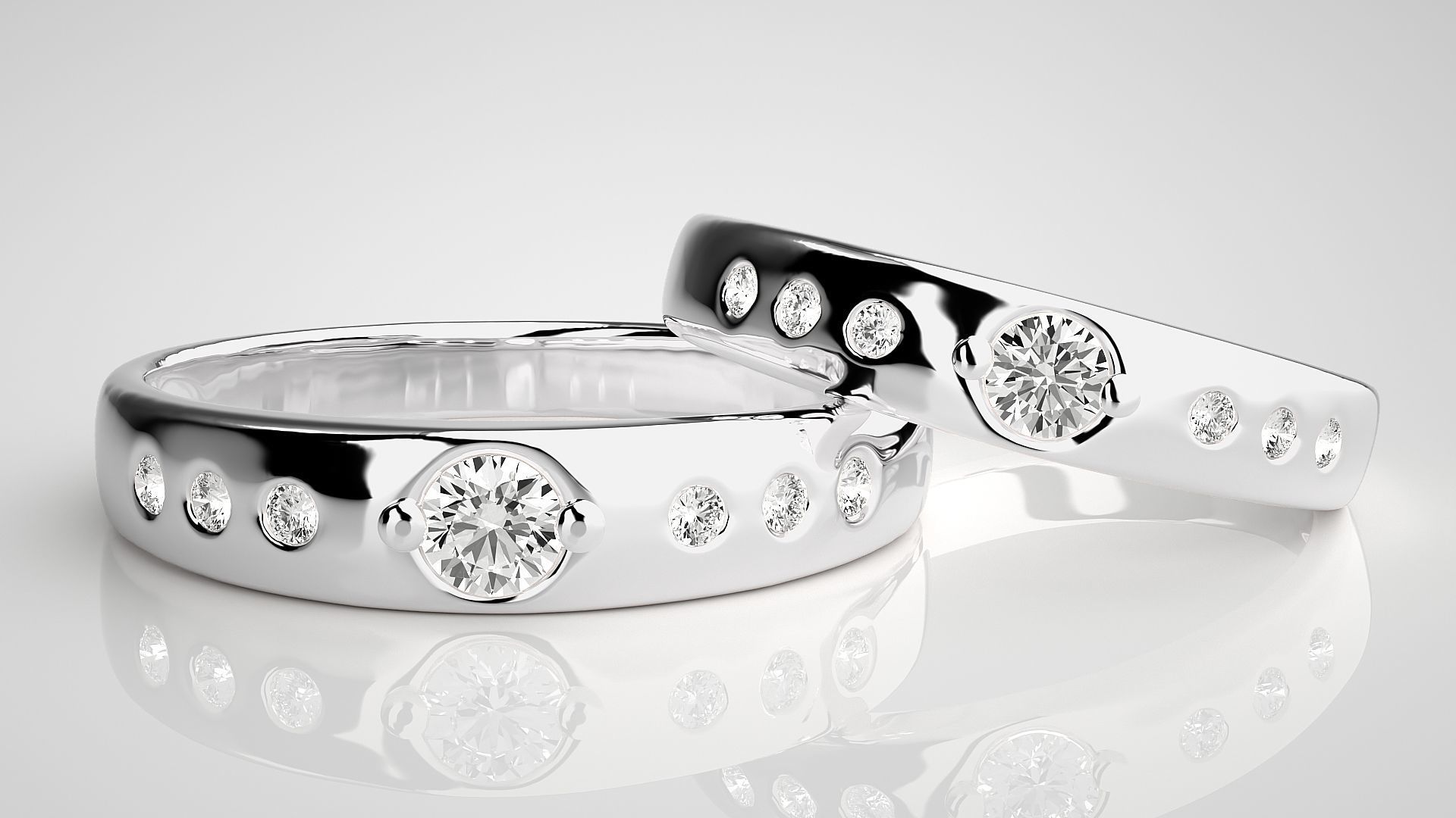 Solitaire Couple Band Ring 3dm stl render detail  3D print model_5