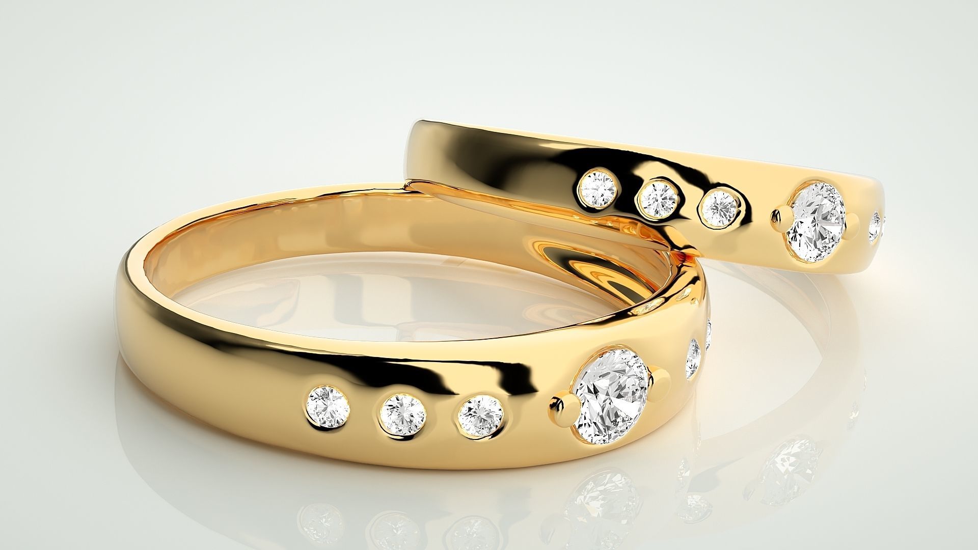 Solitaire Couple Band Ring 3dm stl render detail  3D print model_10