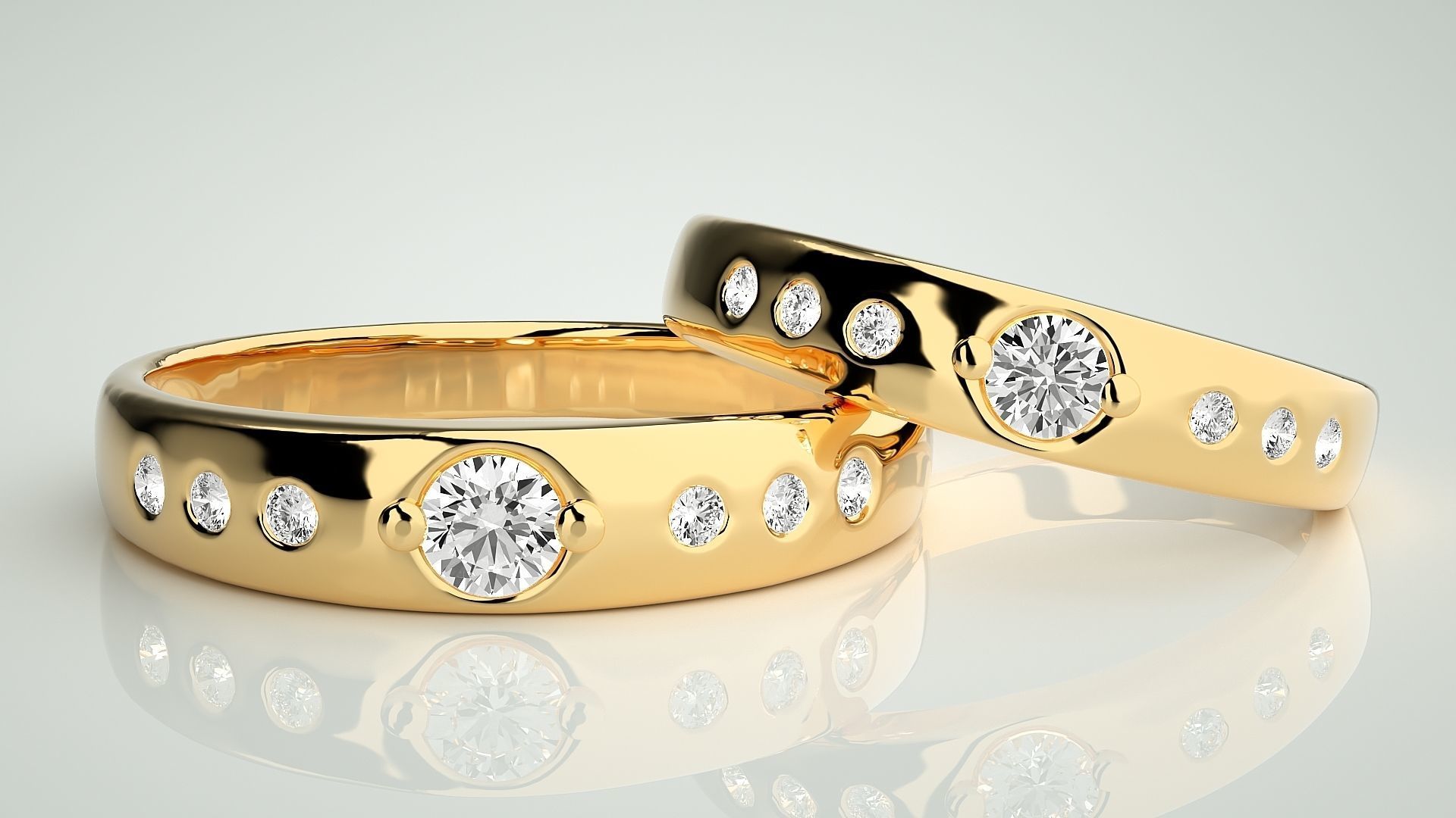 Solitaire Couple Band Ring 3dm stl render detail  3D print model_9