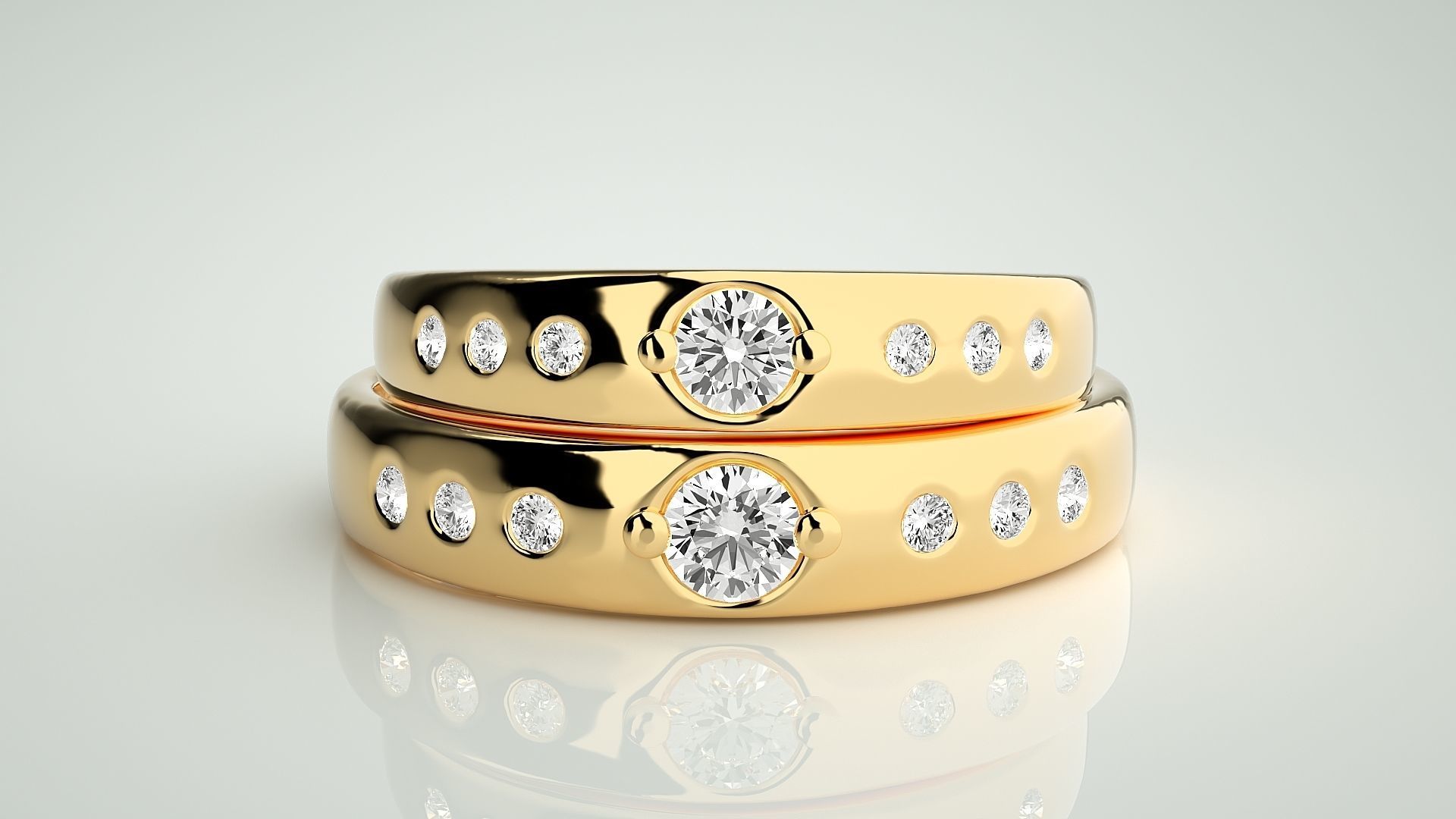 Solitaire Couple Band Ring 3dm stl render detail  3D print model_11