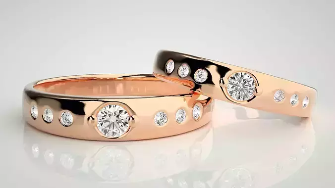 Solitaire Couple Band Ring 3dm stl render detail 