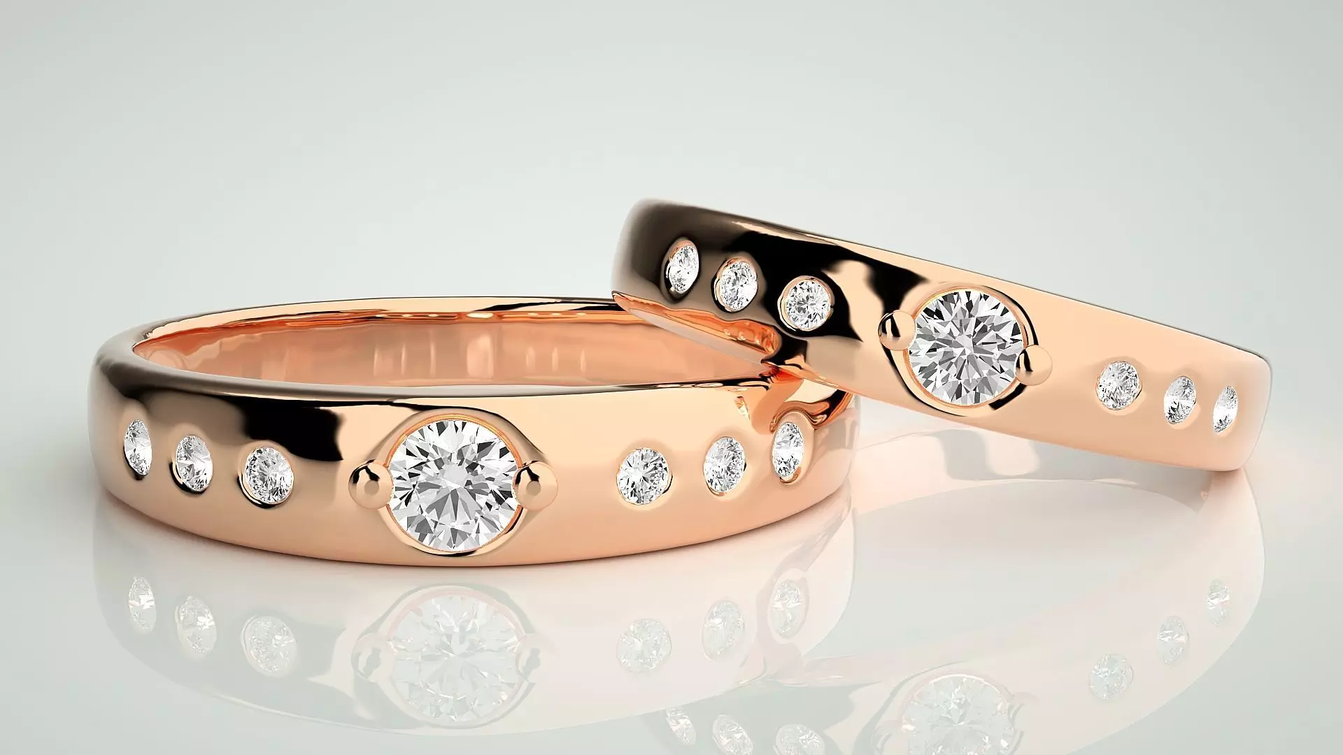 Solitaire Couple Band Ring 3dm stl render detail  3D print model_0