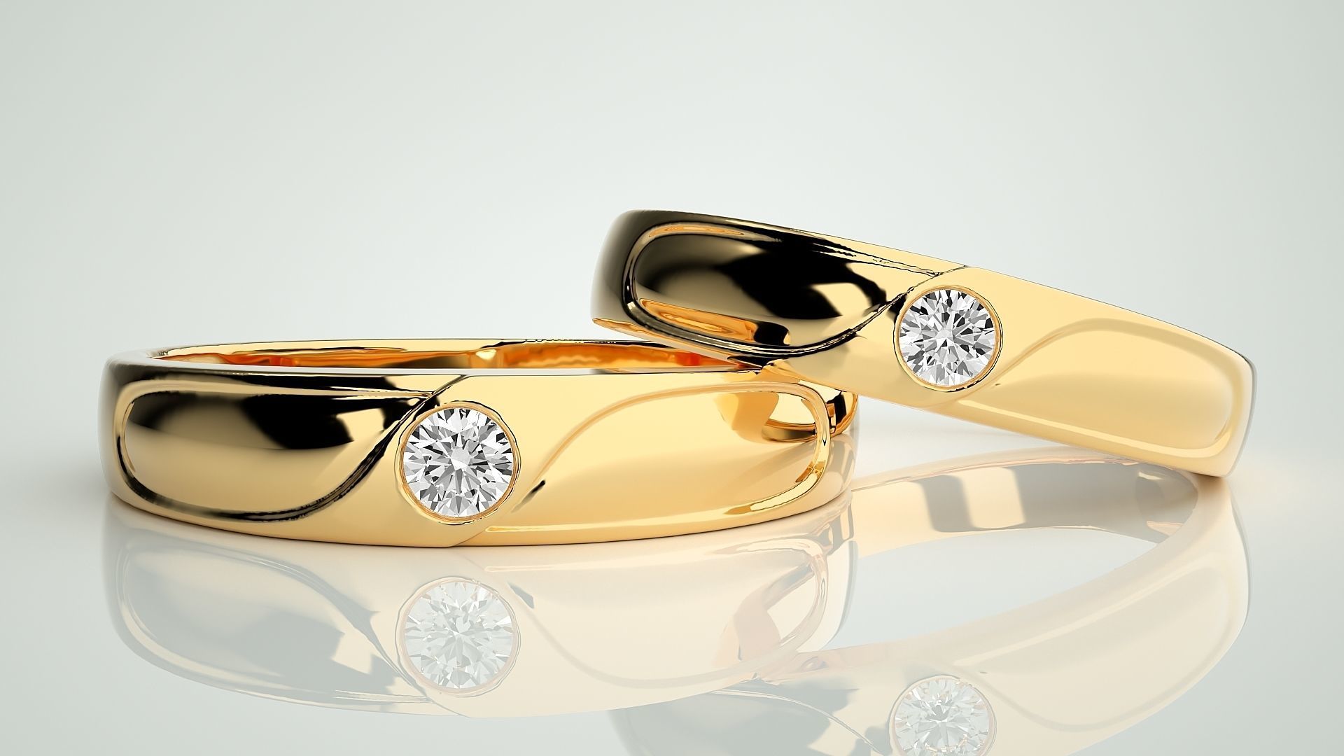 Solitaire Wave Couple Band Ring 3dm stl render detail 3D print model_9