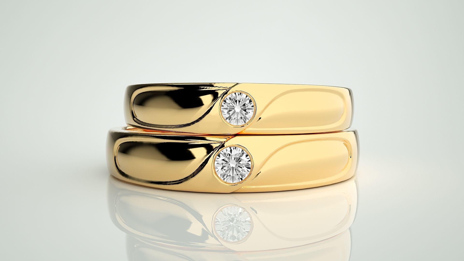 Solitaire Wave Couple Band Ring 3dm stl render detail 3D print model_11