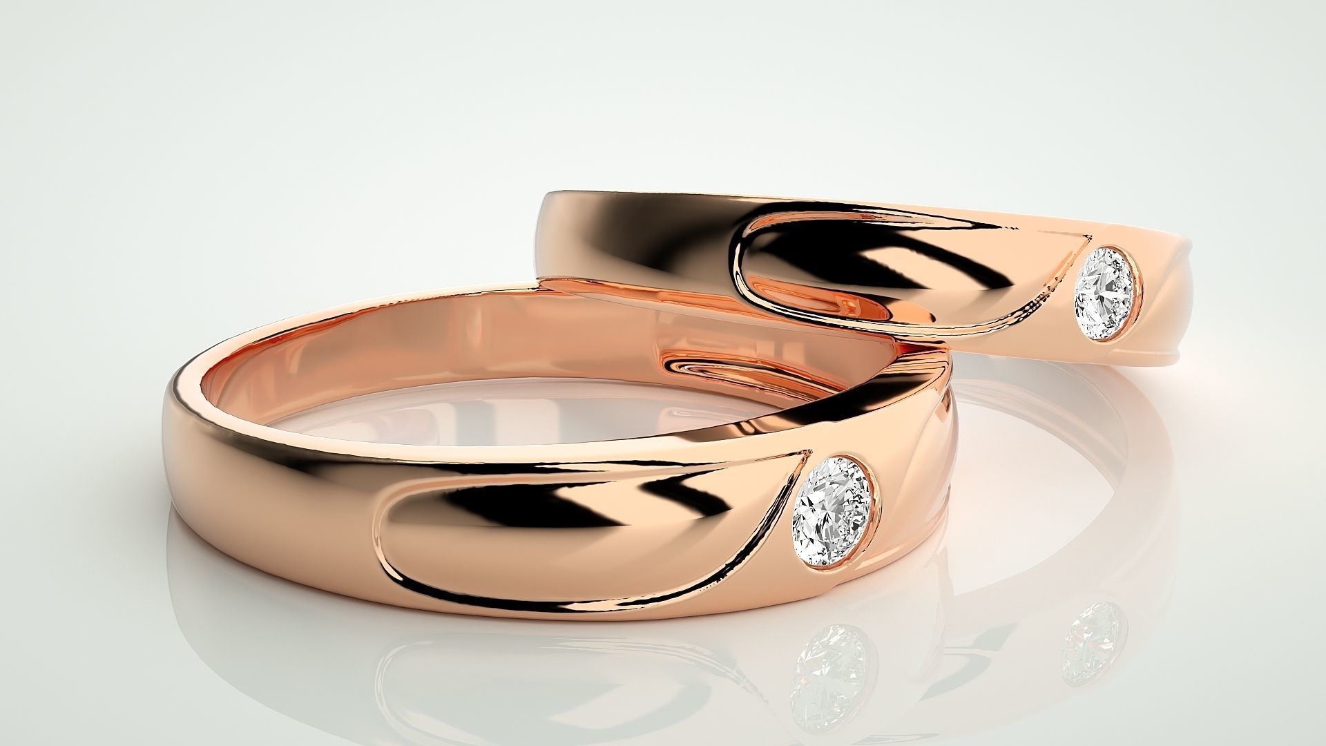 Solitaire Wave Couple Band Ring 3dm stl render detail 3D print model_1