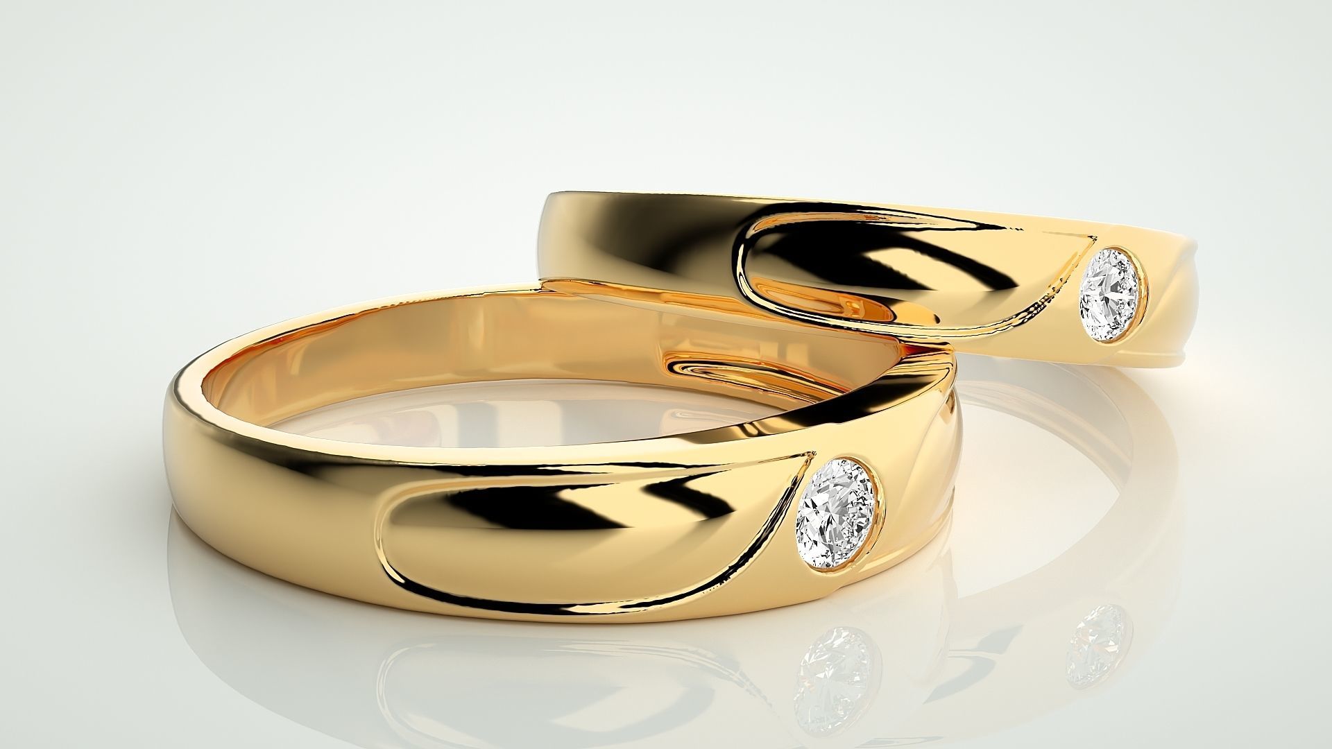 Solitaire Wave Couple Band Ring 3dm stl render detail 3D print model_10