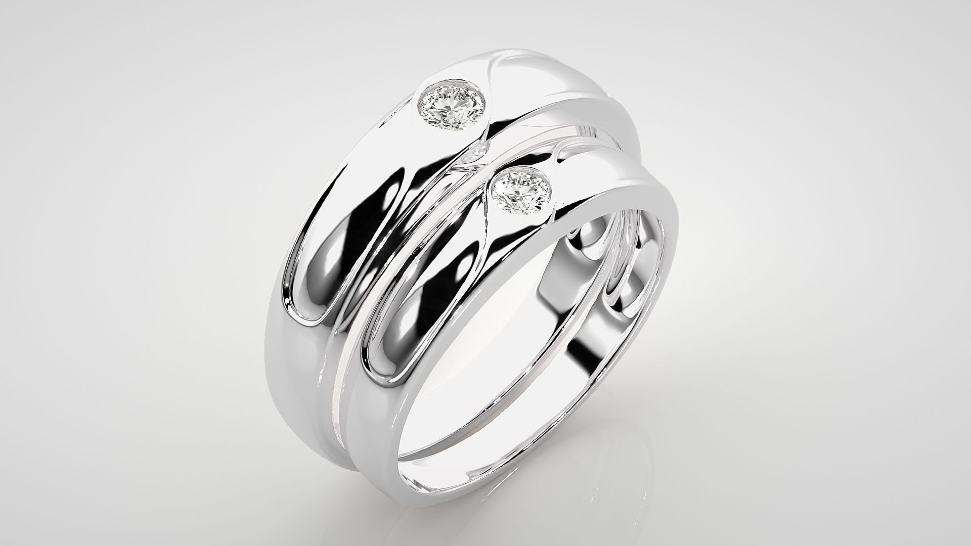 Solitaire Wave Couple Band Ring 3dm stl render detail 3D print model_8