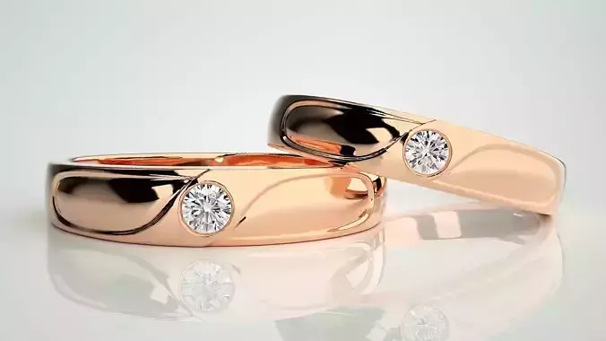 Solitaire Wave Couple Band Ring 3dm stl render detail 