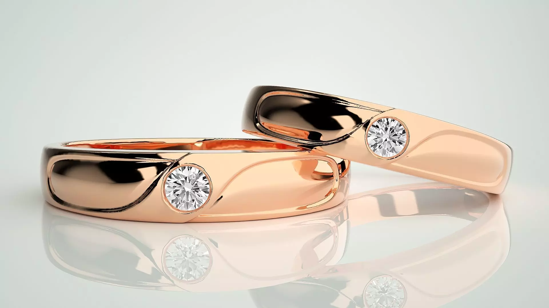 Solitaire Wave Couple Band Ring 3dm stl render detail 3D print model_0