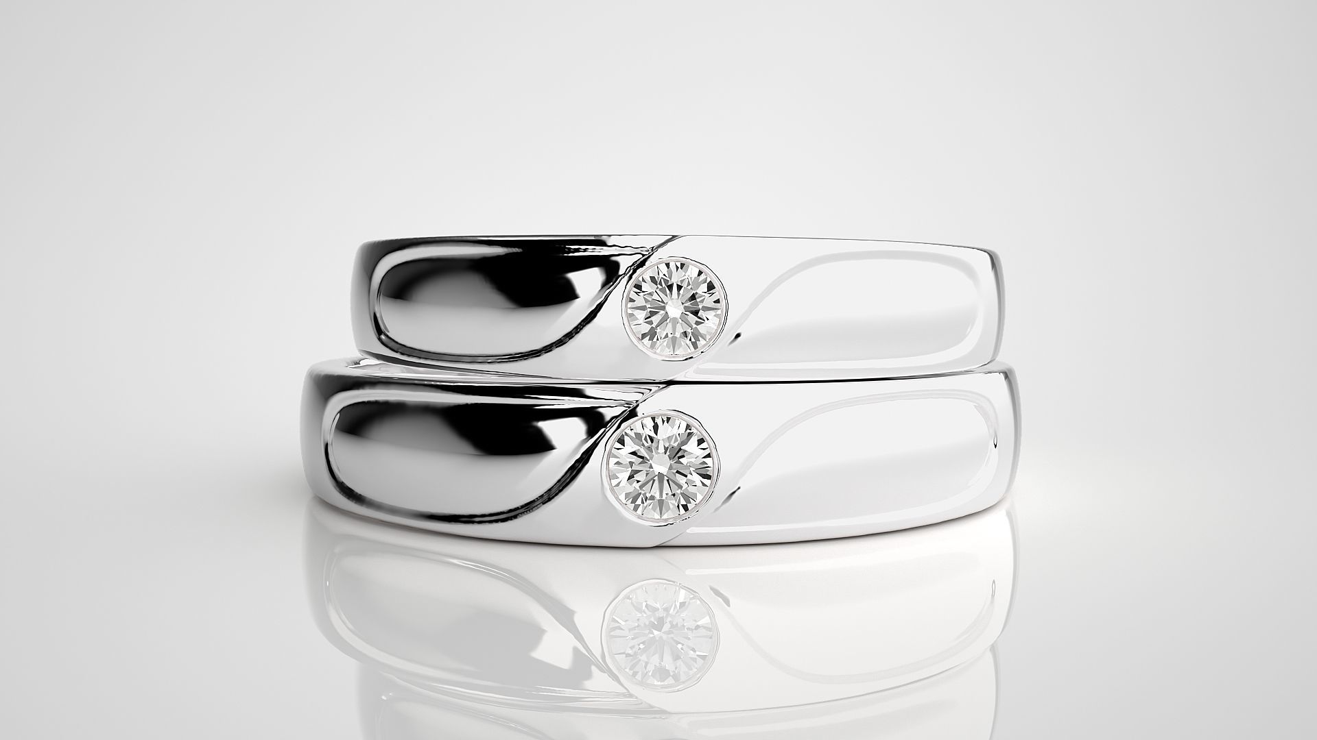 Solitaire Wave Couple Band Ring 3dm stl render detail 3D print model_7