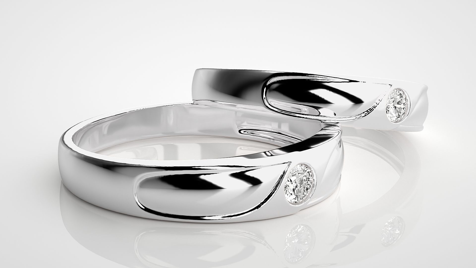 Solitaire Wave Couple Band Ring 3dm stl render detail 3D print model_6