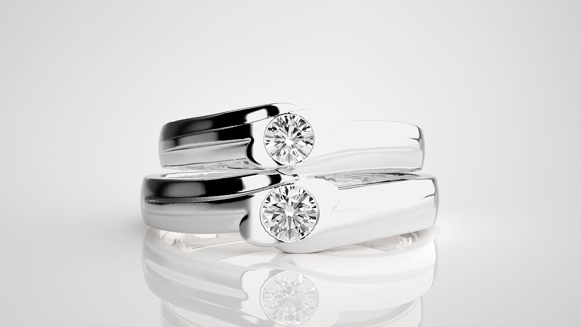 Solitaire Couple Band Ring 3dm stl render detail 3D print model_7