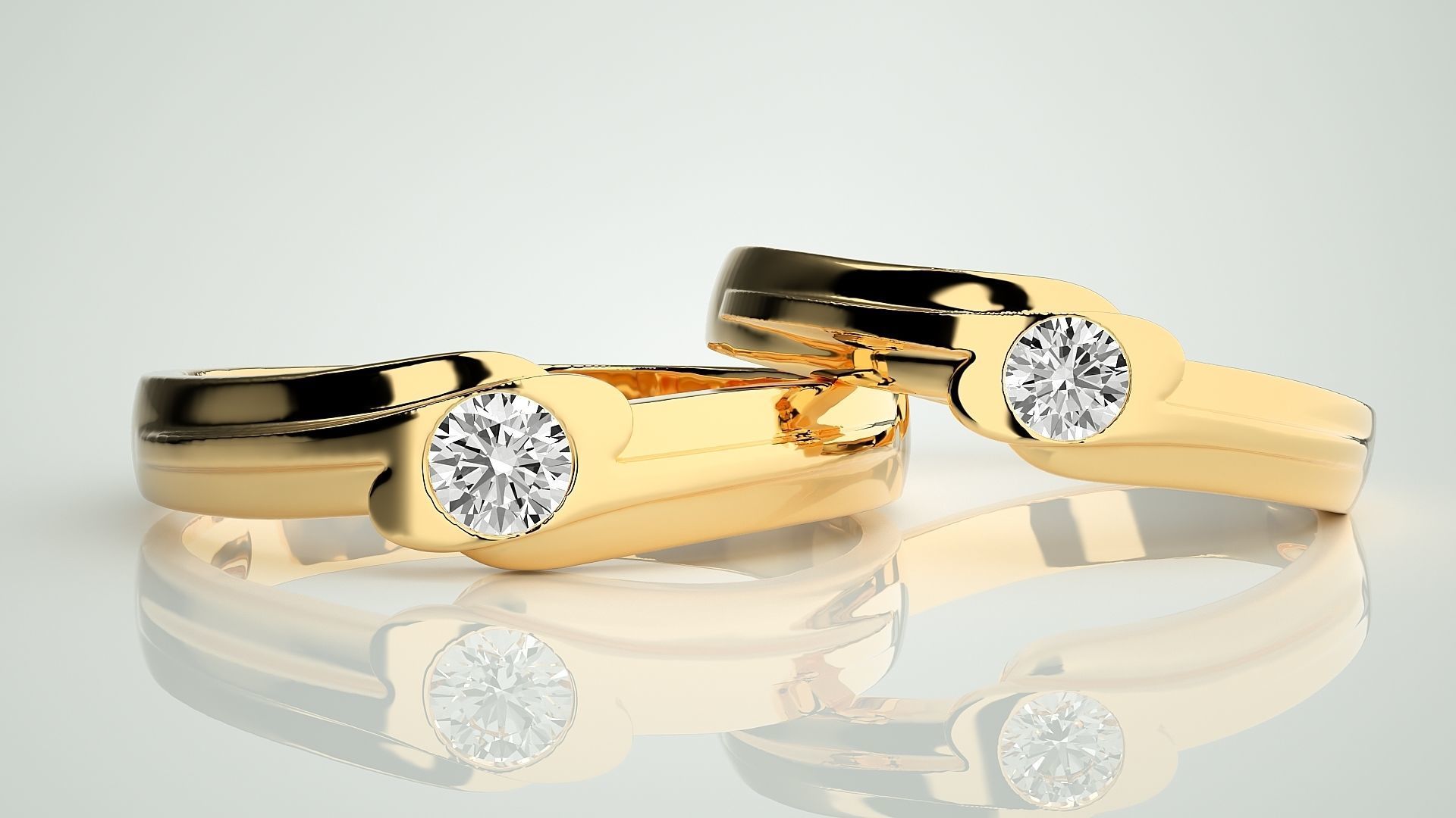 Solitaire Couple Band Ring 3dm stl render detail 3D print model_9