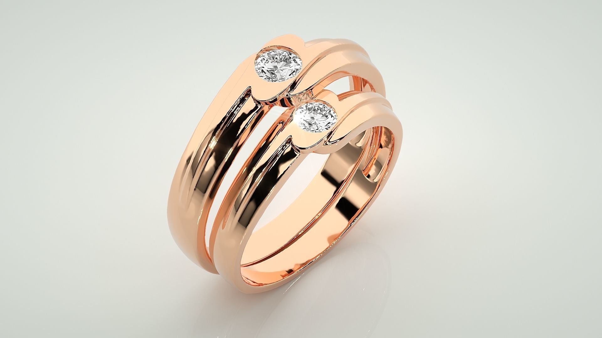 Solitaire Couple Band Ring 3dm stl render detail 3D print model_4