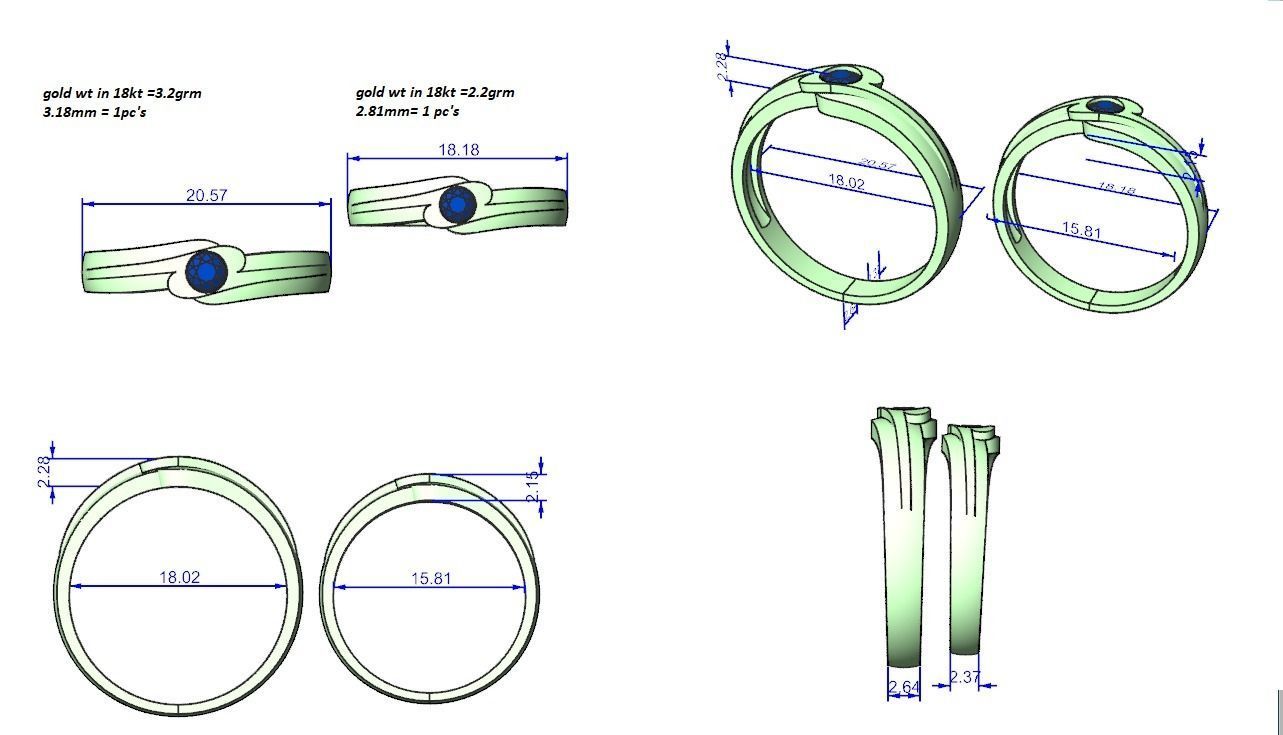 Solitaire Couple Band Ring 3dm stl render detail 3D print model_3