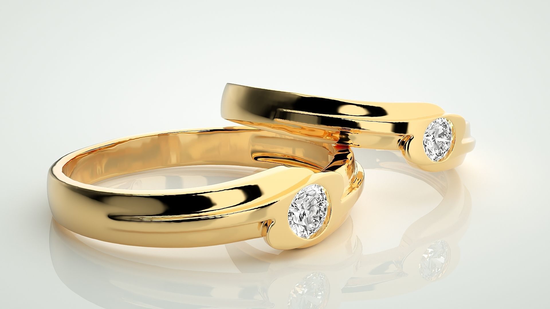 Solitaire Couple Band Ring 3dm stl render detail 3D print model_10