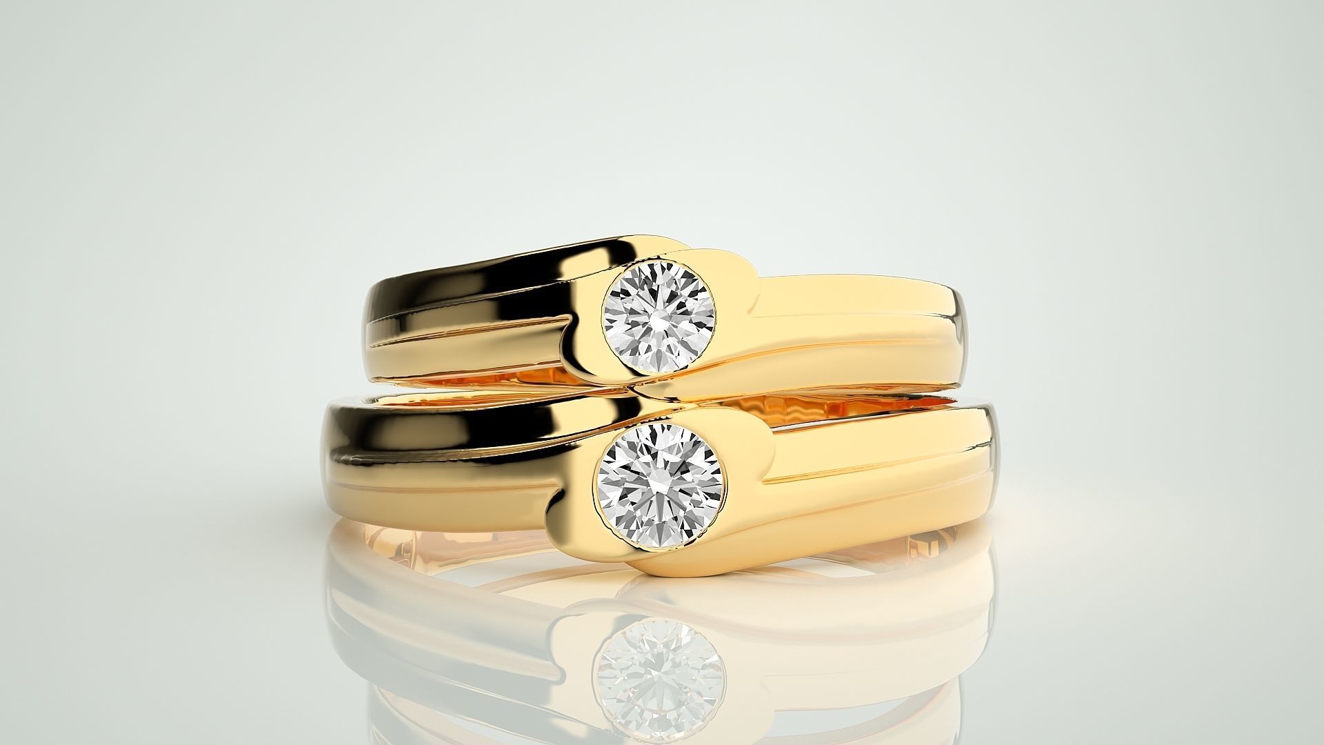 Solitaire Couple Band Ring 3dm stl render detail 3D print model_11
