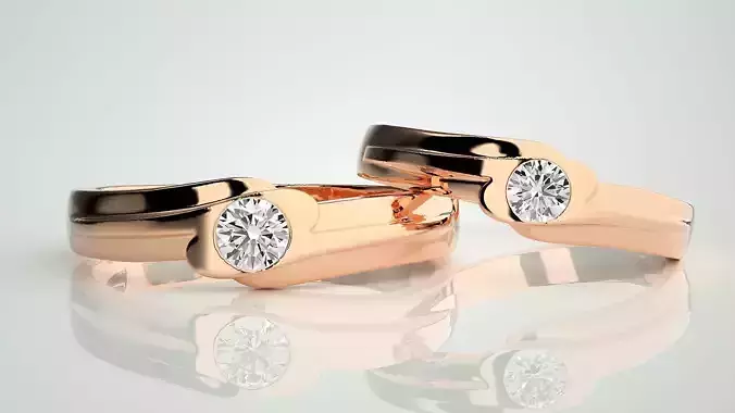 Solitaire Couple Band Ring 3dm stl render detail 