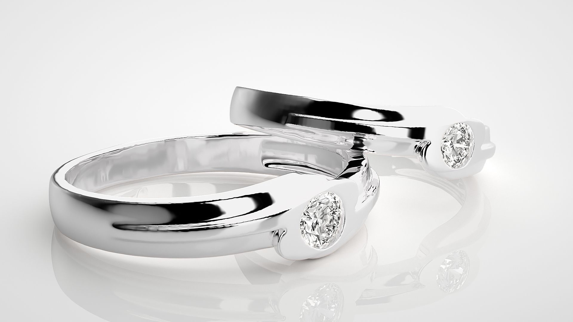 Solitaire Couple Band Ring 3dm stl render detail 3D print model_6