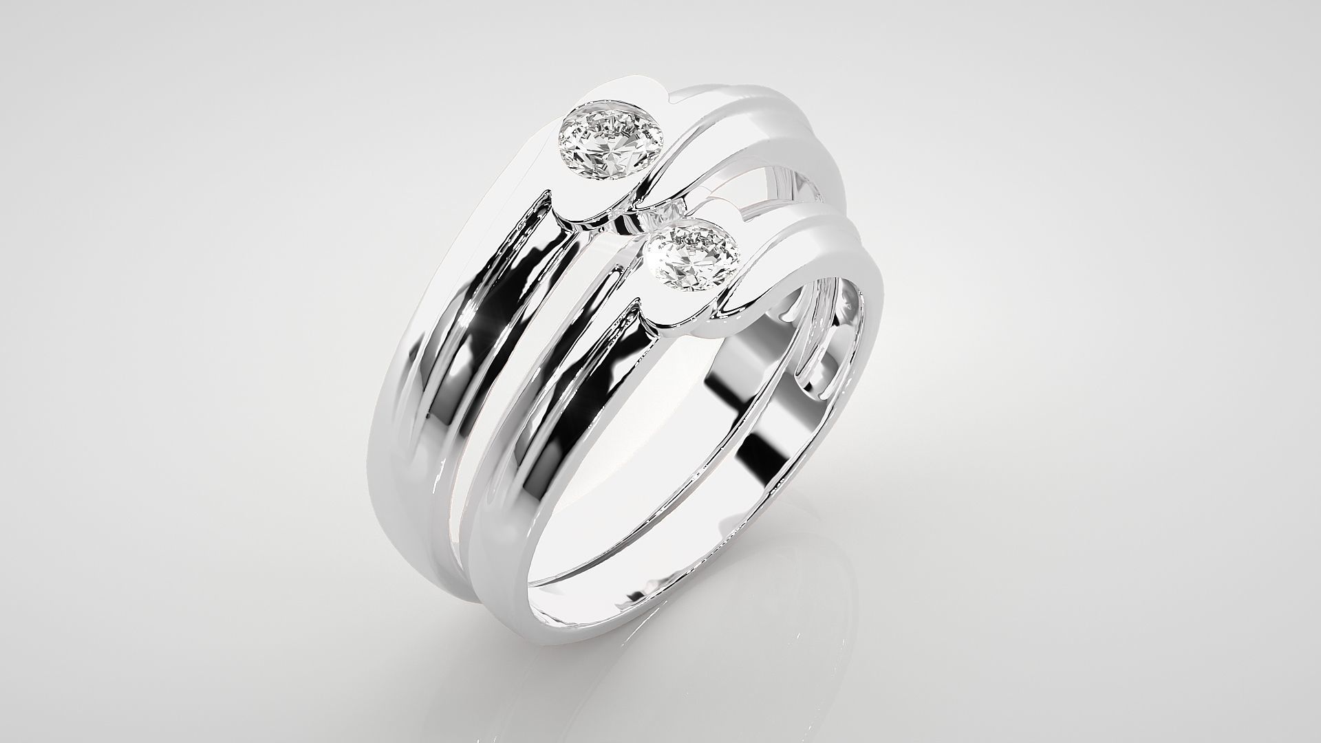 Solitaire Couple Band Ring 3dm stl render detail 3D print model_8