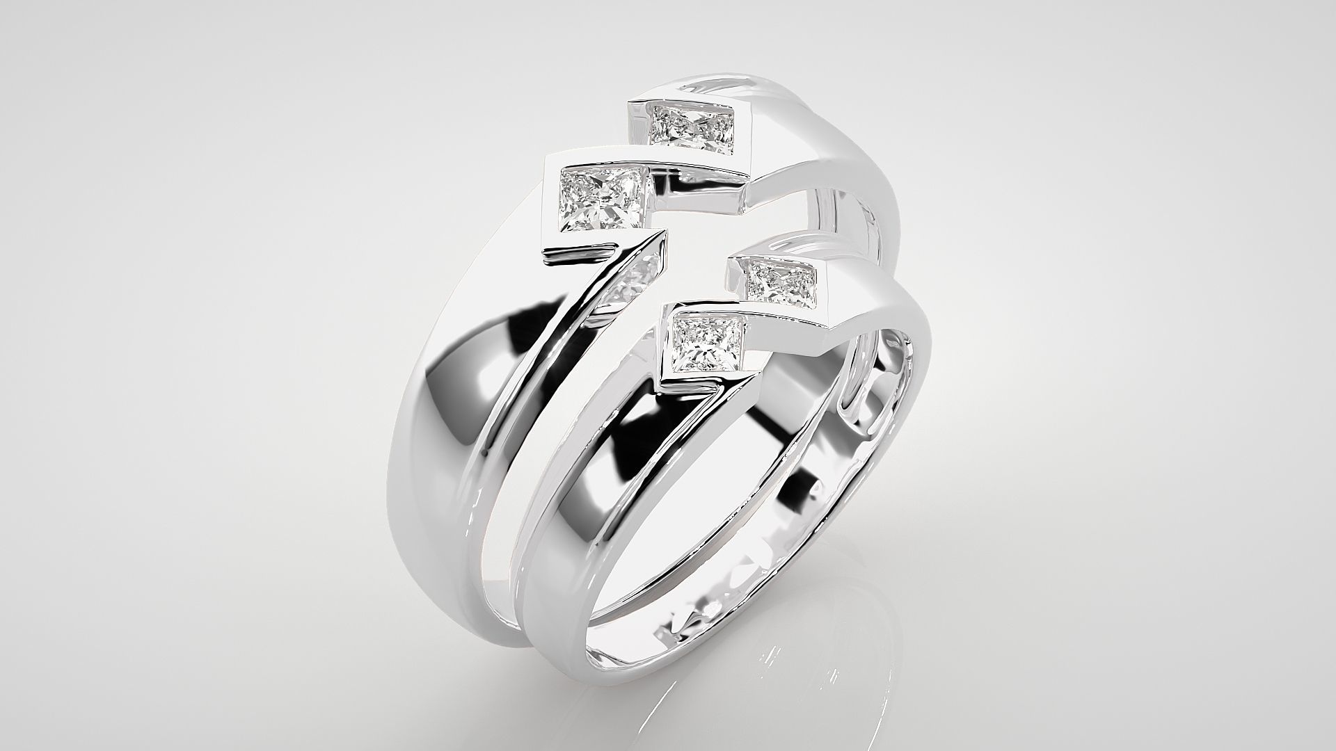 Italian Solitaire Princess Couple Band Ring 3dm stl render  3D print model_8