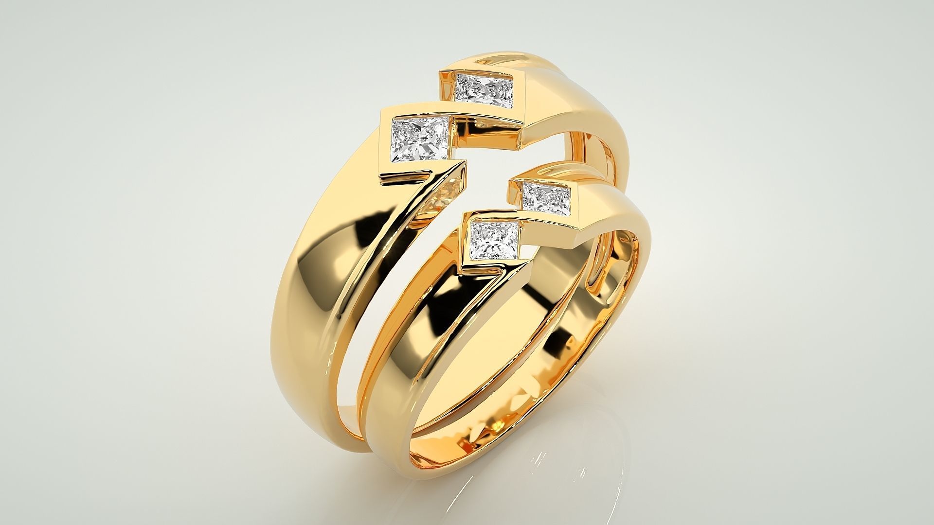 Italian Solitaire Princess Couple Band Ring 3dm stl render  3D print model_12