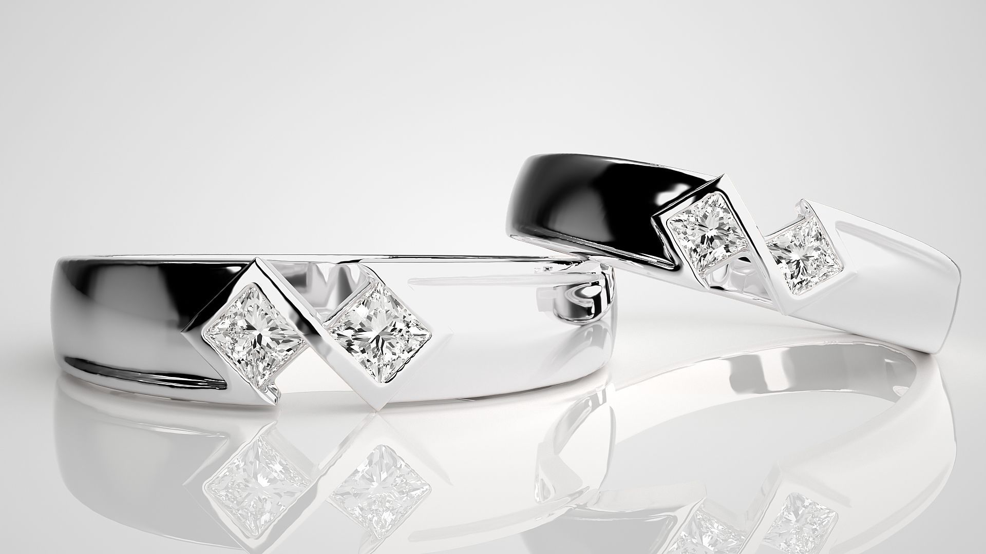 Italian Solitaire Princess Couple Band Ring 3dm stl render  3D print model_5