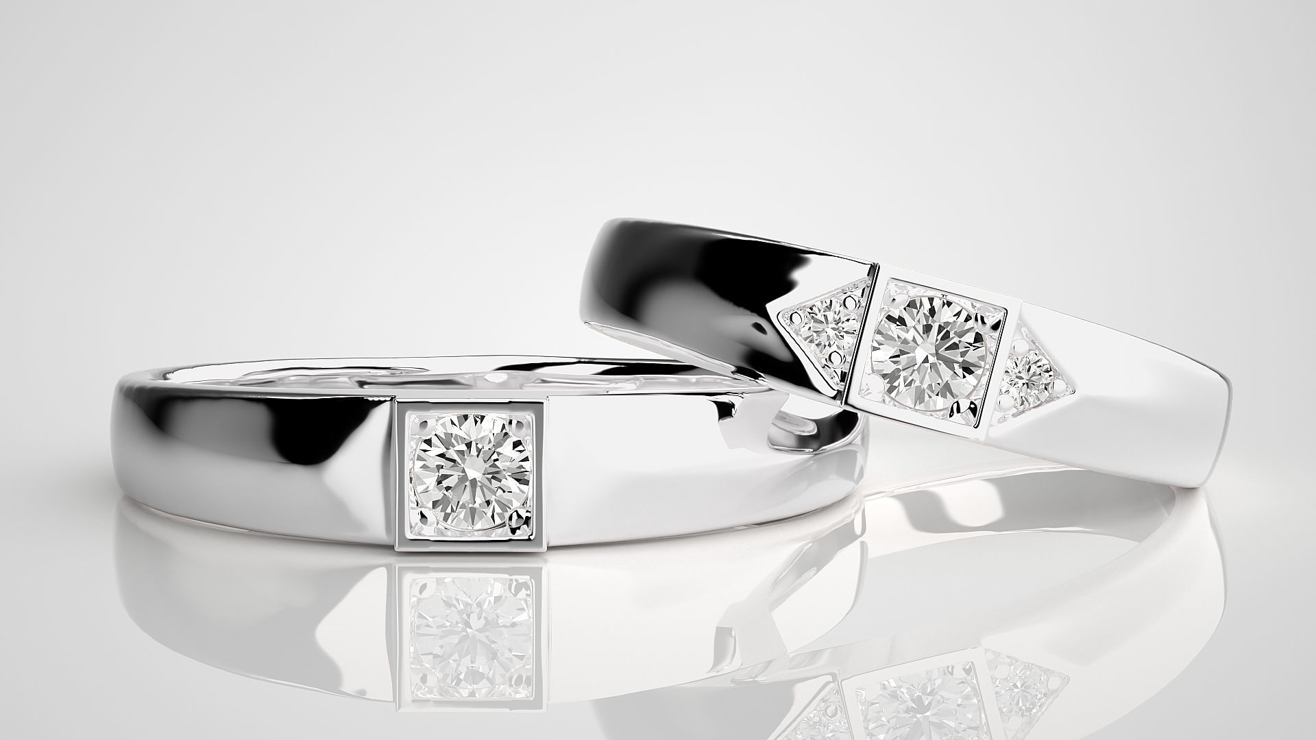 Solitaire Couple Band Ring 3dm stl render detail 3D print model_5