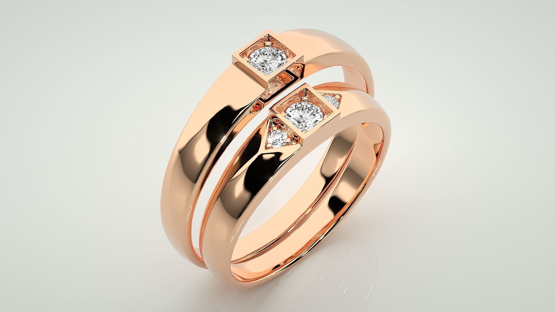 Solitaire Couple Band Ring 3dm stl render detail 3D print model_4