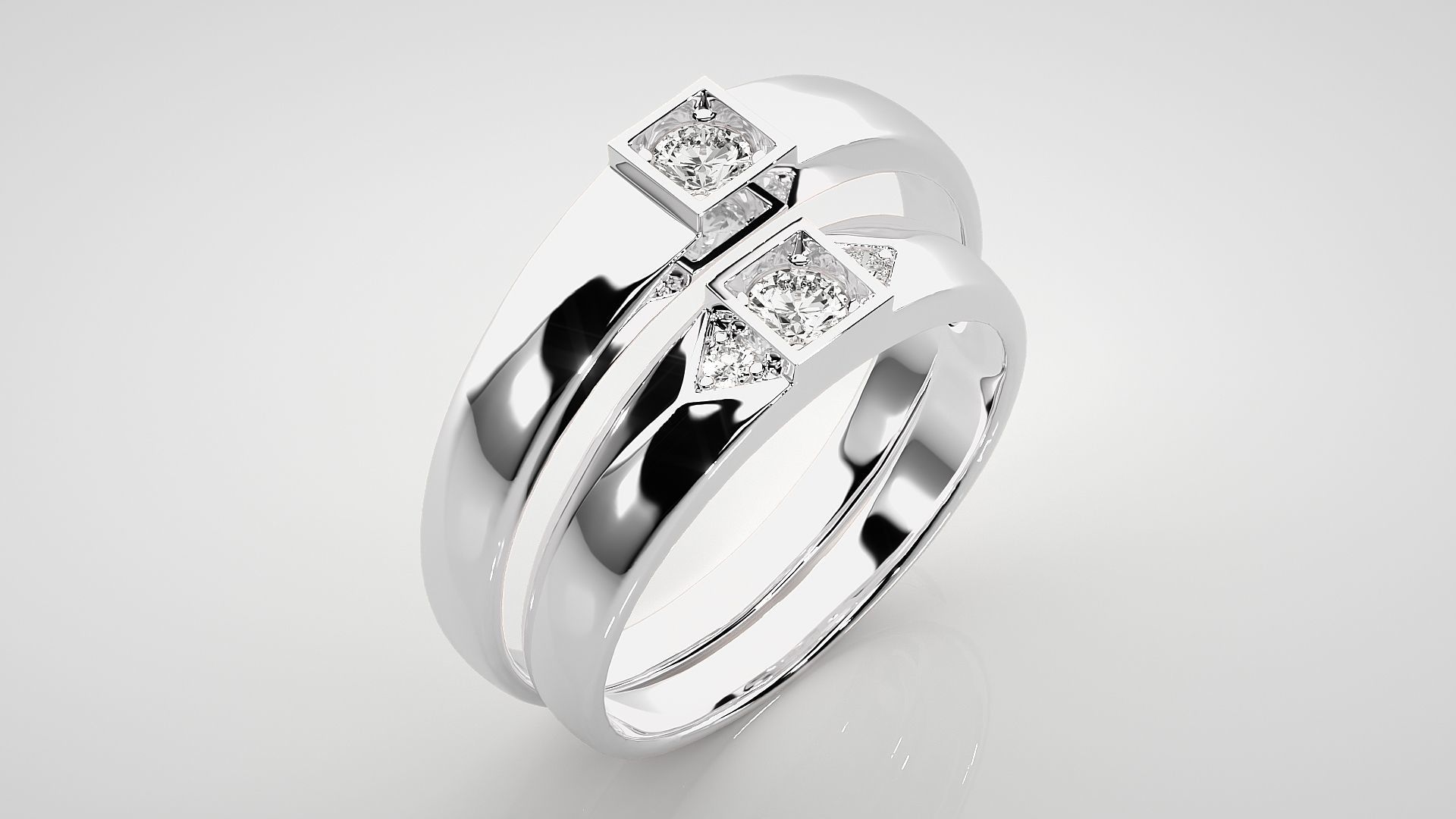 Solitaire Couple Band Ring 3dm stl render detail 3D print model_8