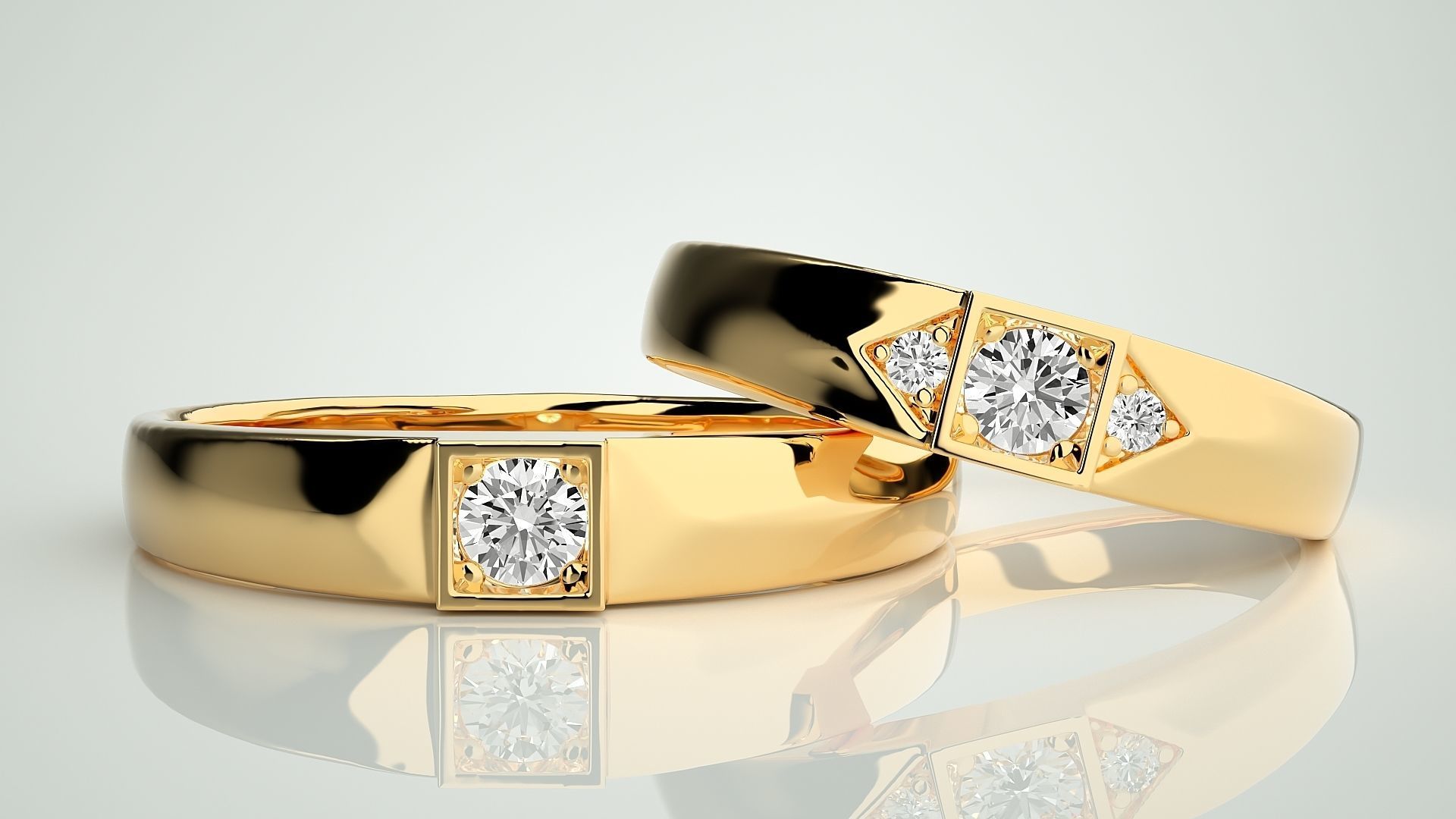 Solitaire Couple Band Ring 3dm stl render detail 3D print model_9