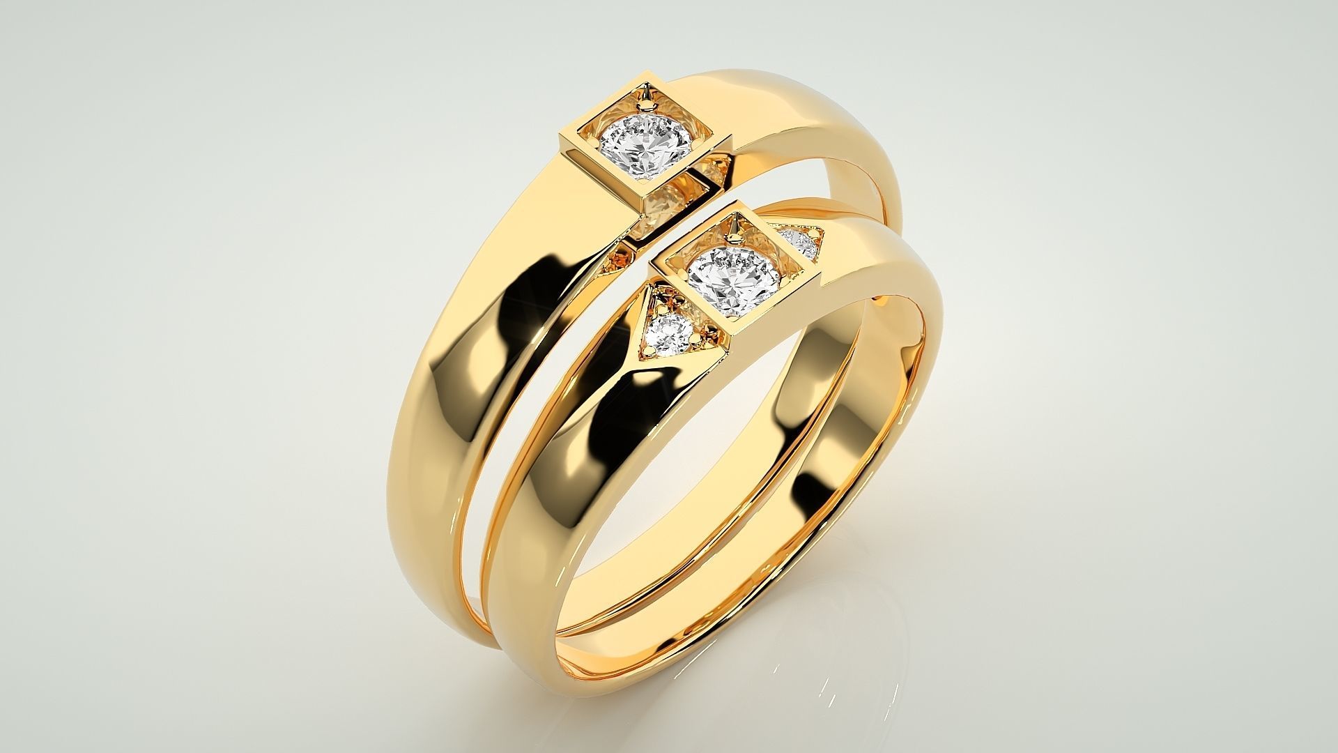 Solitaire Couple Band Ring 3dm stl render detail 3D print model_12