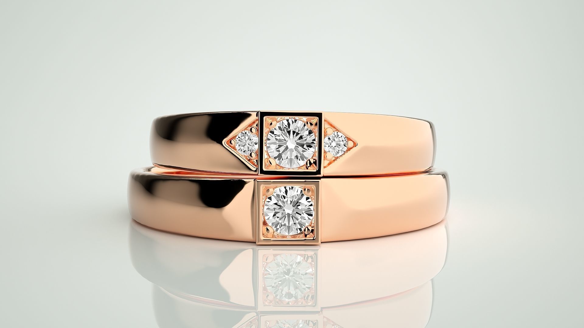 Solitaire Couple Band Ring 3dm stl render detail 3D print model_2