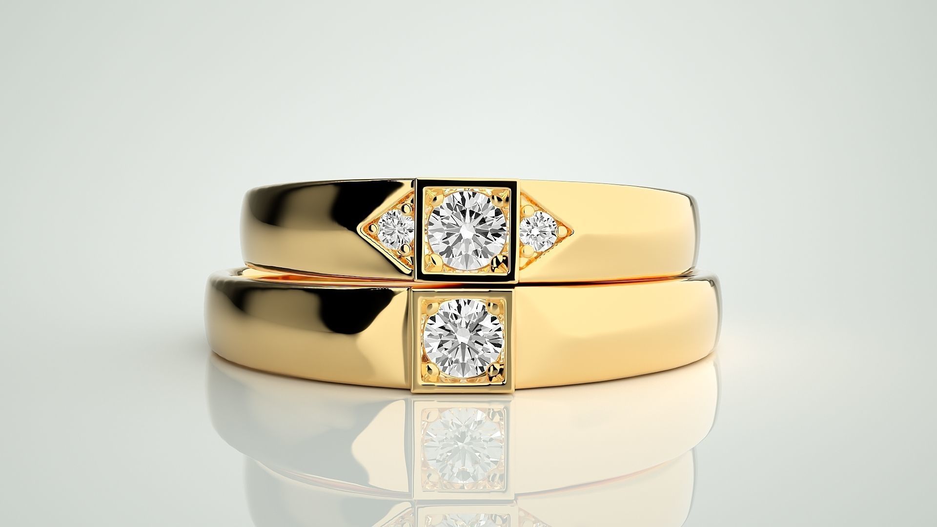 Solitaire Couple Band Ring 3dm stl render detail 3D print model_11