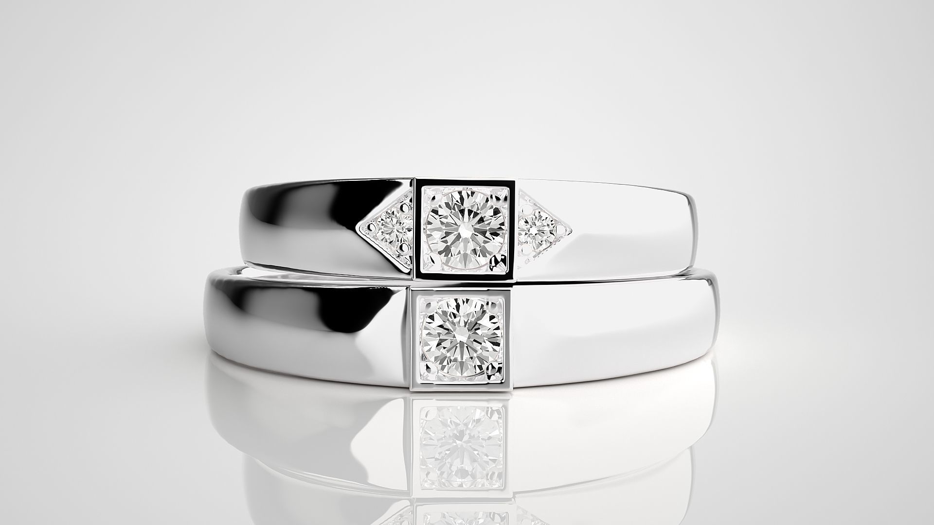 Solitaire Couple Band Ring 3dm stl render detail 3D print model_7