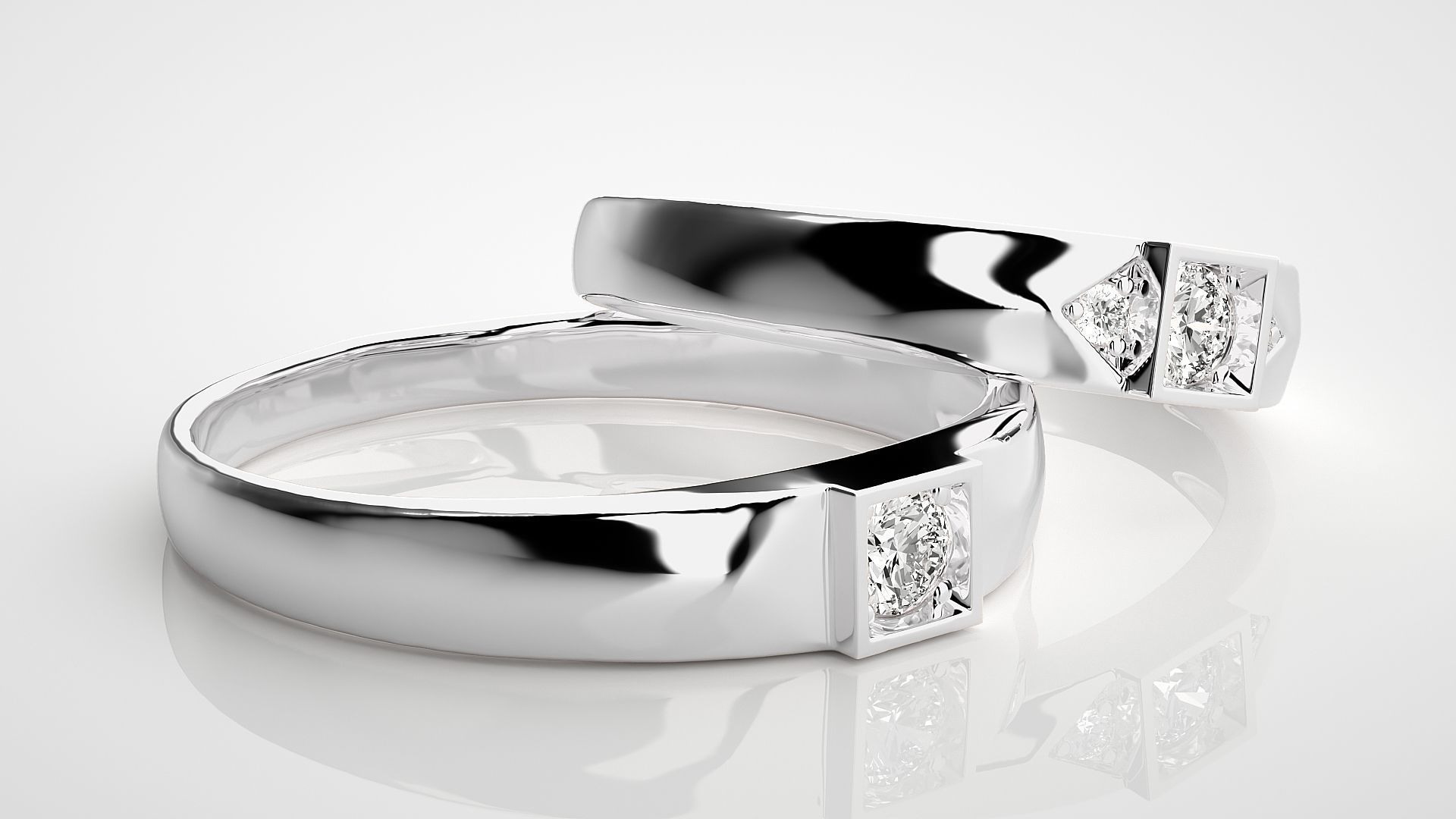 Solitaire Couple Band Ring 3dm stl render detail 3D print model_6