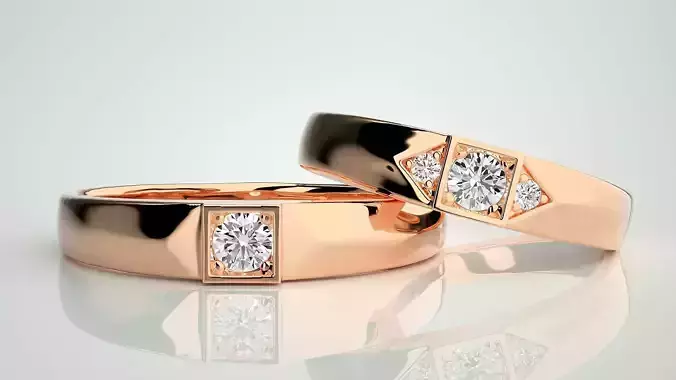 Solitaire Couple Band Ring 3dm stl render detail 