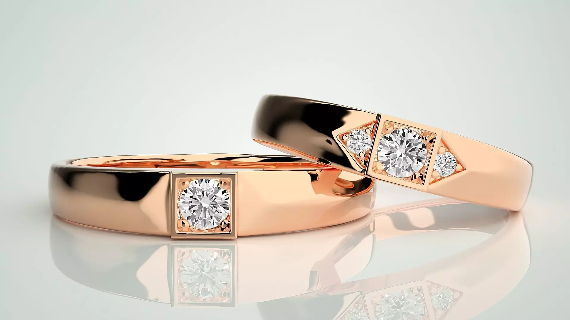 Solitaire Couple Band Ring 3dm stl render detail 3D print model_0