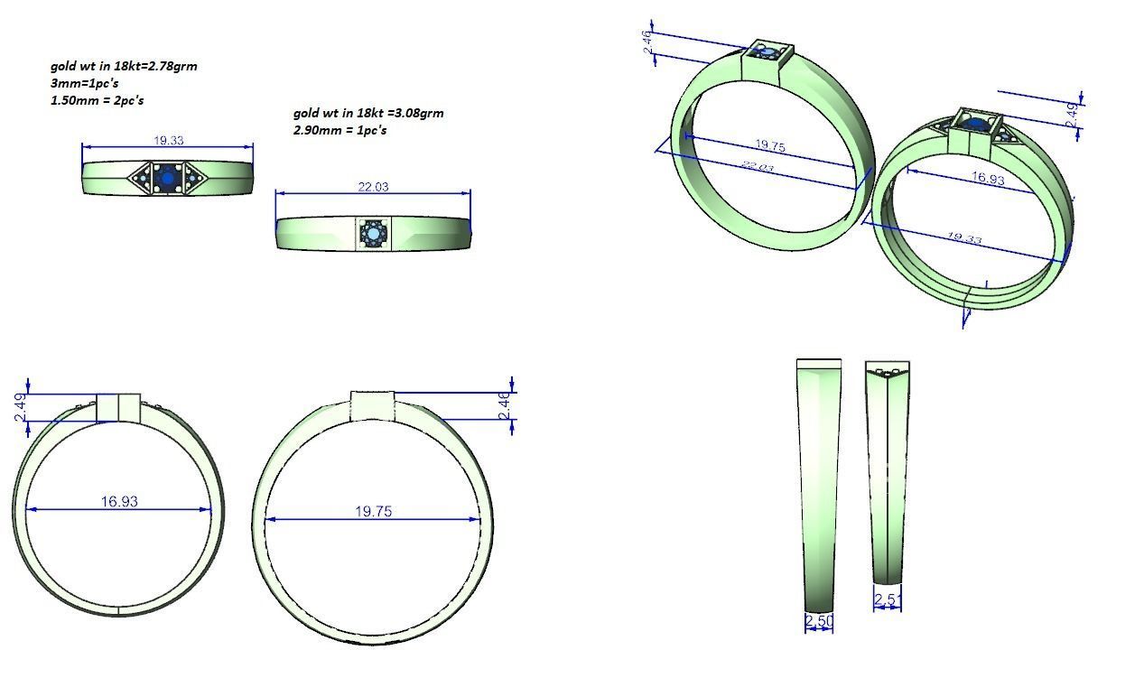 Solitaire Couple Band Ring 3dm stl render detail 3D print model_3
