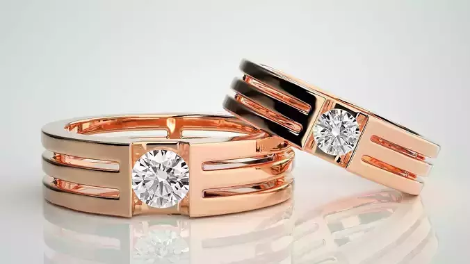 Solitaire Couple Band Ring 3dm stl render detail 