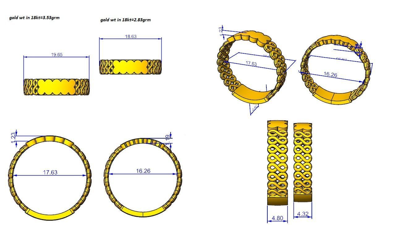 Cuban Couple Band Ring 3dm stl render detail  3D print model_3